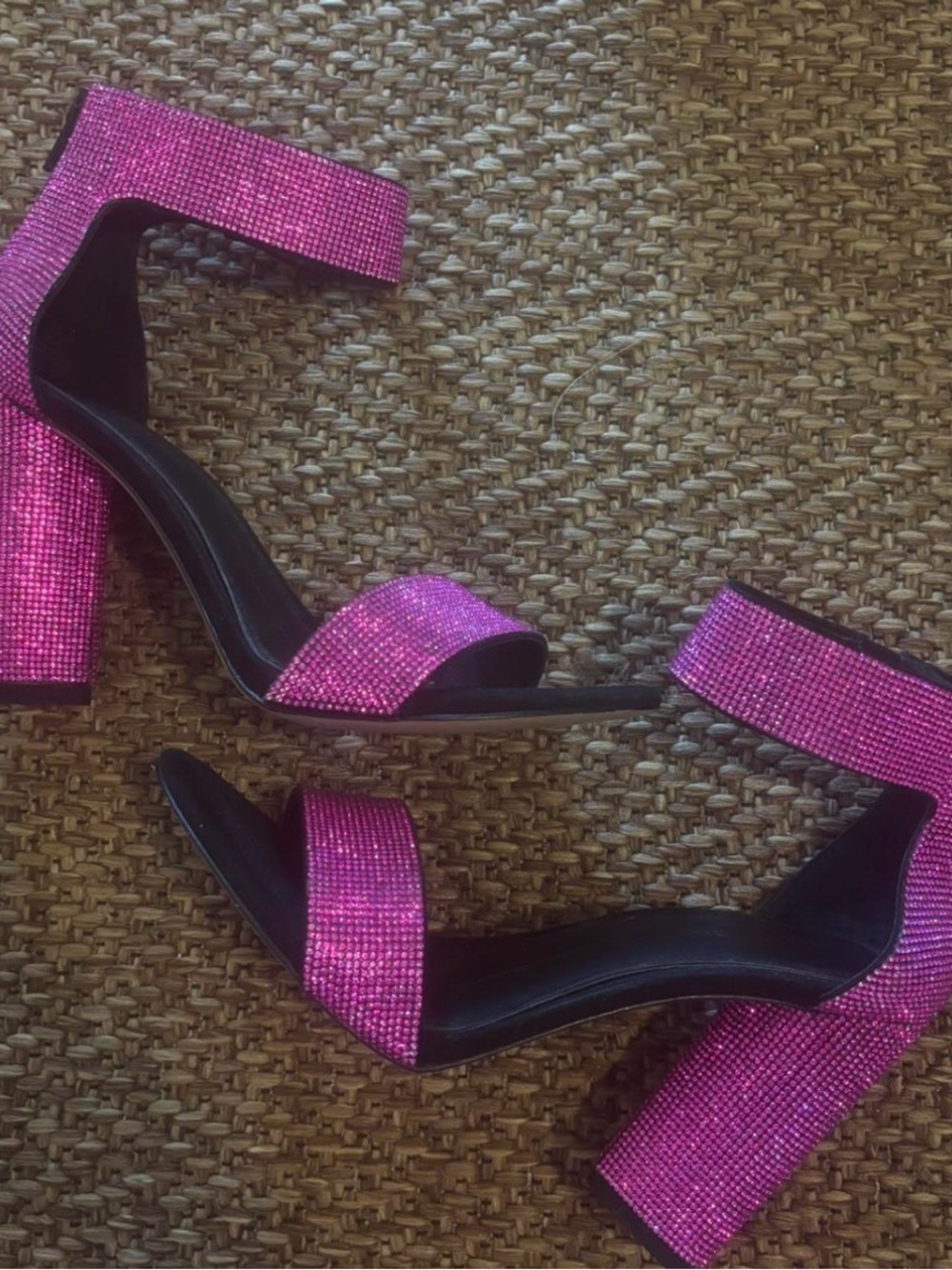 Gianni Bini Hot Pink Rhinestone Block Heel Sandals